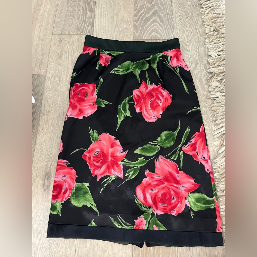 Dolce & Gabbana Black Skirt with Pink Floral Pattern